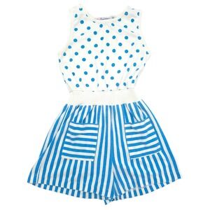 Celebration Kids Romper Polka Dot Stripe Vintage 80s Girls Size M 10/12
